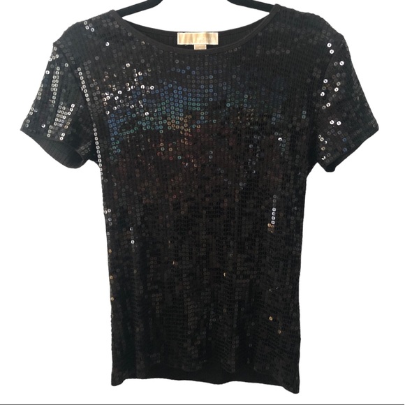 MICHAEL MICHAEL KORS BLACK SEQUIN SHORT SLEEVE TOP - Picture 7 of 7
